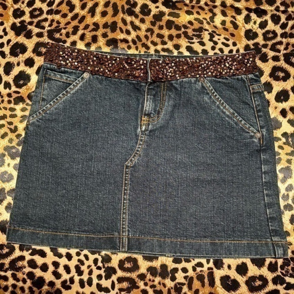 Express X2 Denim Laboratory Brown Beaded Waist Mini Skirt